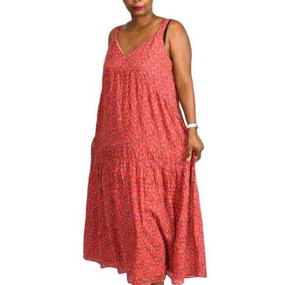 Joie Bondi Midi Dress Pink Tiered Cotton Sundress Loose Fit Straps Size Large - Picture 16 of 16